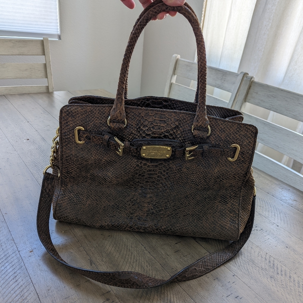 Michael Kors Brown Mocha Python Satchel Handbag Pre-owned LIMITED EDITION!